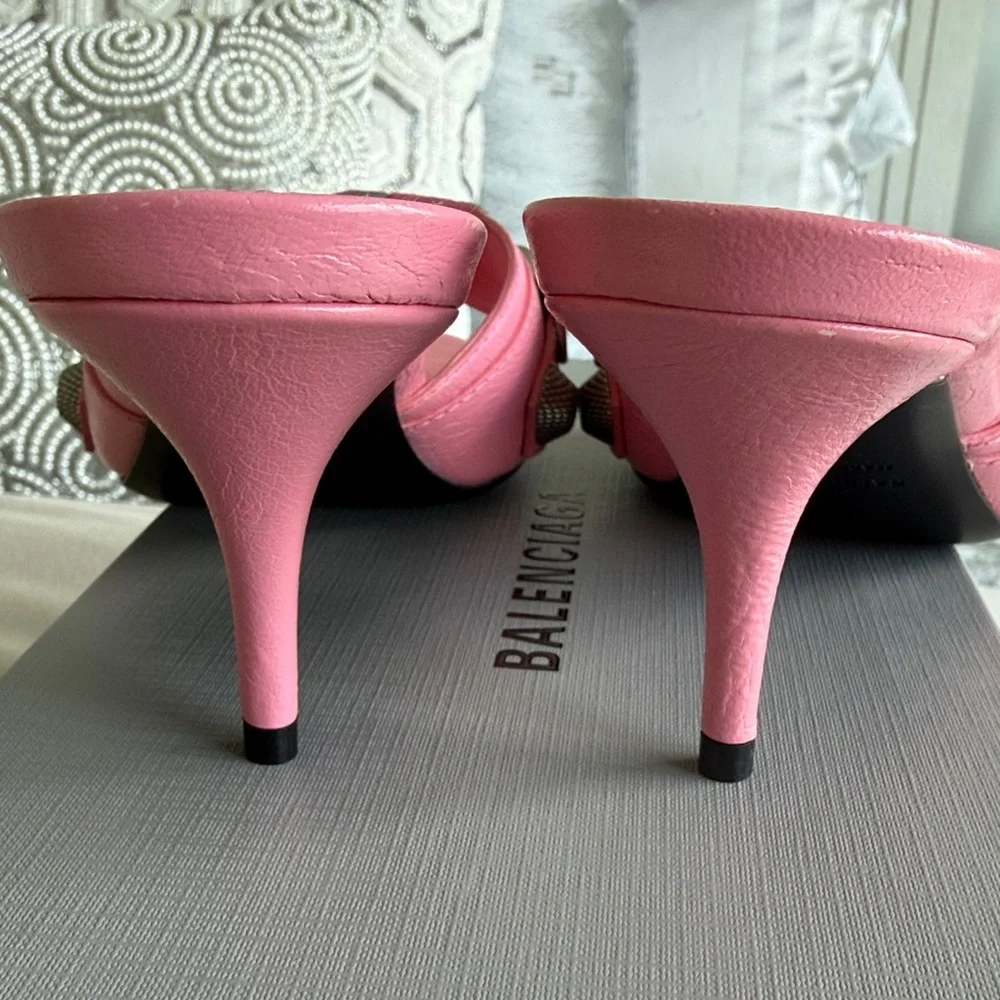 Balenciaga Pink Leather Slide Mules with Silver-Tone Studded Buckles Size 7.5 - Picture 7 of 9